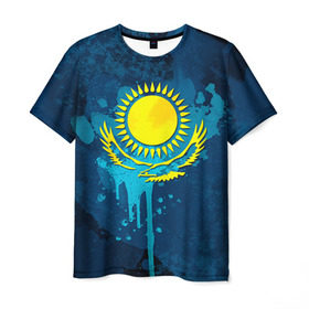 Мужская футболка 3D с принтом Казахстан в Кировске, 100% полиэфир | прямой крой, круглый вырез горловины, длина до линии бедер | казах | казахский | казахстан | национальный | нация | республика | рк | флаг | флаги