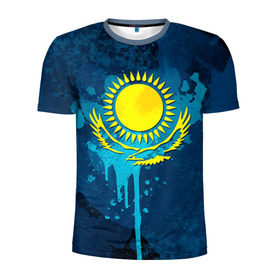 Мужская футболка 3D спортивная с принтом Казахстан в Кировске, 100% полиэстер с улучшенными характеристиками | приталенный силуэт, круглая горловина, широкие плечи, сужается к линии бедра | казах | казахский | казахстан | национальный | нация | республика | рк | флаг | флаги