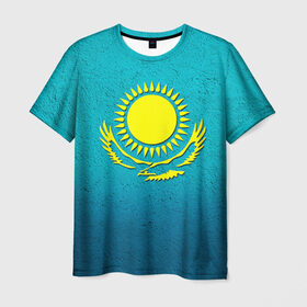Мужская футболка 3D с принтом Флаг Казахстана в Кировске, 100% полиэфир | прямой крой, круглый вырез горловины, длина до линии бедер | Тематика изображения на принте: казах | казахский | казахстан | национальный | нация | республика | рк | флаг | флаги