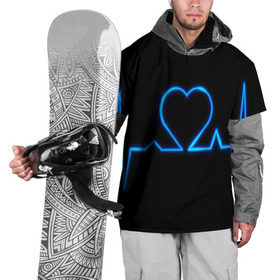 Накидка на куртку 3D с принтом Ритм сердца в Кировске, 100% полиэстер |  | Тематика изображения на принте: ритм | сердце | синяя | черная | электро