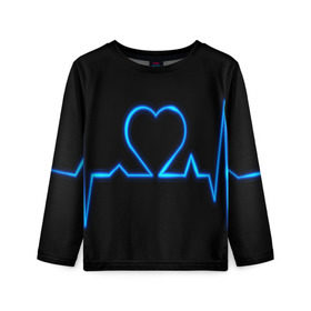 Детский лонгслив 3D с принтом Ритм сердца в Кировске, 100% полиэстер | длинные рукава, круглый вырез горловины, полуприлегающий силуэт
 | ритм | сердце | синяя | черная | электро