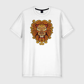Мужская футболка премиум с принтом Лев в Кировске, 92% хлопок, 8% лайкра | приталенный силуэт, круглый вырез ворота, длина до линии бедра, короткий рукав | абстракт | голова животного | голова льва | животные | лев