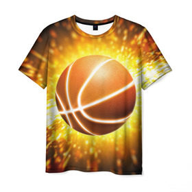 Мужская футболка 3D с принтом Баскетбольный мяч в Кировске, 100% полиэфир | прямой крой, круглый вырез горловины, длина до линии бедер | взрыв | искры | огонь | пламя