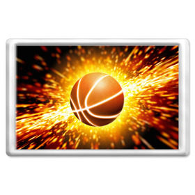 Магнит 45*70 с принтом Баскетбольный мяч в Кировске, Пластик | Размер: 78*52 мм; Размер печати: 70*45 | взрыв | искры | огонь | пламя