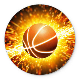 Коврик круглый с принтом Баскетбольный мяч в Кировске, резина и полиэстер | круглая форма, изображение наносится на всю лицевую часть | взрыв | искры | огонь | пламя