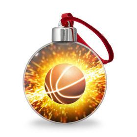 Ёлочный шар с принтом Баскетбольный мяч в Кировске, Пластик | Диаметр: 77 мм | взрыв | искры | огонь | пламя