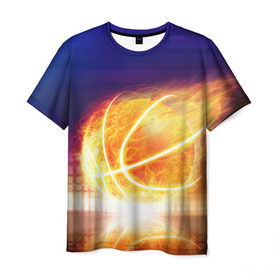 Мужская футболка 3D с принтом Огненный мяч в Кировске, 100% полиэфир | прямой крой, круглый вырез горловины, длина до линии бедер | streetball | баскетбол | взрыв | искры | любимая игра | моя жизнь | мяч | огонь | пламя | развлечение | страсть | тренировка | увлечение | хобби