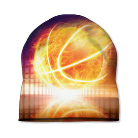 Шапка 3D с принтом Огненный мяч в Кировске, 100% полиэстер | универсальный размер, печать по всей поверхности изделия | streetball | баскетбол | взрыв | искры | любимая игра | моя жизнь | мяч | огонь | пламя | развлечение | страсть | тренировка | увлечение | хобби