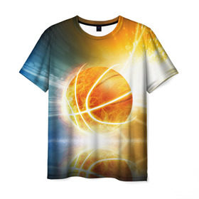 Мужская футболка 3D с принтом Баскетбол - жизнь моя в Кировске, 100% полиэфир | прямой крой, круглый вырез горловины, длина до линии бедер | streetball | баскетбол | взрыв | мяч | пламя