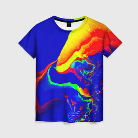 Женская футболка 3D с принтом Краска в Кировске, 100% полиэфир ( синтетическое хлопкоподобное полотно) | прямой крой, круглый вырез горловины, длина до линии бедер | абстракция красок | брызги | краска | цветные