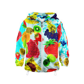 Детская ветровка 3D с принтом Коктейль в Кировске, 100% полиэстер | подол и капюшон оформлены резинкой с фиксаторами, по бокам два кармана без застежек, один потайной карман на груди | лето | фрукты | цветной | ягоды | яркий