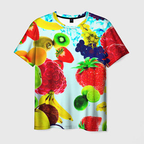 Мужская футболка 3D с принтом Коктейль в Кировске, 100% полиэфир | прямой крой, круглый вырез горловины, длина до линии бедер | лето | фрукты | цветной | ягоды | яркий
