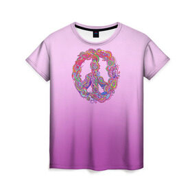 Женская футболка 3D с принтом Хиппи 1 в Кировске, 100% полиэфир ( синтетическое хлопкоподобное полотно) | прямой крой, круглый вырез горловины, длина до линии бедер | hippie | peace | пацифик | хиппи