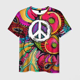 Мужская футболка 3D с принтом Хиппи 2 в Кировске, 100% полиэфир | прямой крой, круглый вырез горловины, длина до линии бедер | hippie | peace | пацифик | хиппи