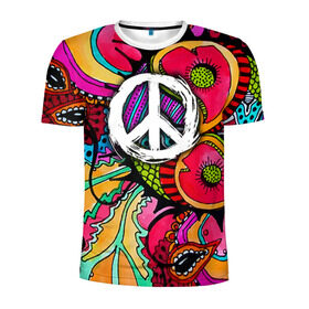 Мужская футболка 3D спортивная с принтом Хиппи 2 в Кировске, 100% полиэстер с улучшенными характеристиками | приталенный силуэт, круглая горловина, широкие плечи, сужается к линии бедра | Тематика изображения на принте: hippie | peace | пацифик | хиппи