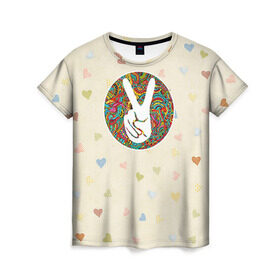Женская футболка 3D с принтом Хиппи 6 в Кировске, 100% полиэфир ( синтетическое хлопкоподобное полотно) | прямой крой, круглый вырез горловины, длина до линии бедер | hippie | peace | пацифик | хиппи