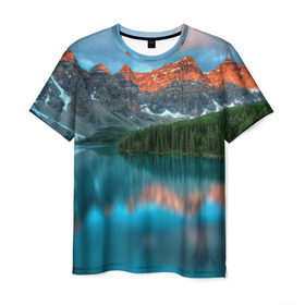 Мужская футболка 3D с принтом Неописуемая красота в Кировске, 100% полиэфир | прямой крой, круглый вырез горловины, длина до линии бедер | горы | канада | красота | лес | небо | облака | озеро | пейзаж | природа | речка