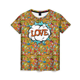 Женская футболка 3D с принтом Поп-арт 1 в Кировске, 100% полиэфир ( синтетическое хлопкоподобное полотно) | прямой крой, круглый вырез горловины, длина до линии бедер | love | pop art | искусство | комикс | любовь | поп арт