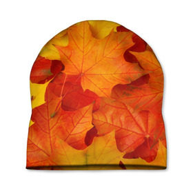 Шапка 3D с принтом Кленовые листья в Кировске, 100% полиэстер | универсальный размер, печать по всей поверхности изделия | дары осени | жёлтый | золотой | клён | краски | красный | красота | листва | листья | наряд | оранжевый | осень | покров | природа