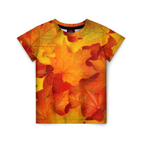 Детская футболка 3D с принтом Кленовые листья в Кировске, 100% гипоаллергенный полиэфир | прямой крой, круглый вырез горловины, длина до линии бедер, чуть спущенное плечо, ткань немного тянется | дары осени | жёлтый | золотой | клён | краски | красный | красота | листва | листья | наряд | оранжевый | осень | покров | природа