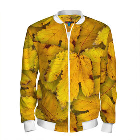 Мужской бомбер 3D с принтом Жёлтые листья в Кировске, 100% полиэстер | застегивается на молнию, по бокам два кармана без застежек, по низу бомбера и на воротнике - эластичная резинка | жёлтый | золотой | клён | красота | листва | листья | наряд | осень | осина | покров | природа