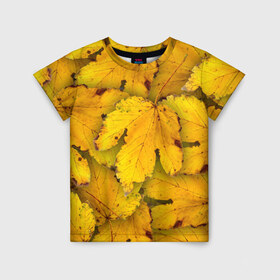 Детская футболка 3D с принтом Жёлтые листья в Кировске, 100% гипоаллергенный полиэфир | прямой крой, круглый вырез горловины, длина до линии бедер, чуть спущенное плечо, ткань немного тянется | жёлтый | золотой | клён | красота | листва | листья | наряд | осень | осина | покров | природа