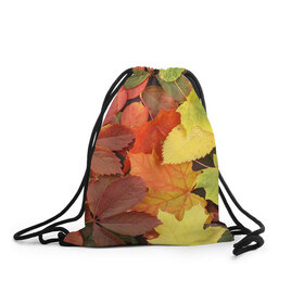 Рюкзак-мешок 3D с принтом Осенние листья в Кировске, 100% полиэстер | плотность ткани — 200 г/м2, размер — 35 х 45 см; лямки — толстые шнурки, застежка на шнуровке, без карманов и подкладки | Тематика изображения на принте: жёлтый | красный | листва | оранжевый | осень