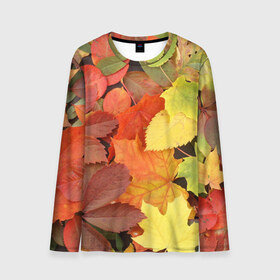 Мужской лонгслив 3D с принтом Осенние листья в Кировске, 100% полиэстер | длинные рукава, круглый вырез горловины, полуприлегающий силуэт | жёлтый | красный | листва | оранжевый | осень
