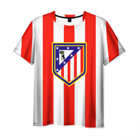 Мужская футболка 3D с принтом Атлетико Мадрид в Кировске, 100% полиэфир | прямой крой, круглый вырез горловины, длина до линии бедер | атлетико мадрид | полосы | эмблема
