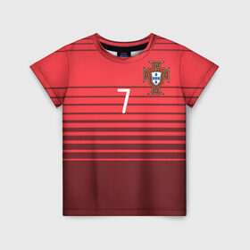 Детская футболка 3D с принтом Роналду сборная Португалии в Кировске, 100% гипоаллергенный полиэфир | прямой крой, круглый вырез горловины, длина до линии бедер, чуть спущенное плечо, ткань немного тянется | cr7 | euro | real | ronaldo | евро | португалия | реал | роналдо
