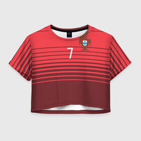 Женская футболка 3D укороченная с принтом Роналду сборная Португалии в Кировске, 100% полиэстер | круглая горловина, длина футболки до линии талии, рукава с отворотами | cr7 | euro | real | ronaldo | евро | португалия | реал | роналдо