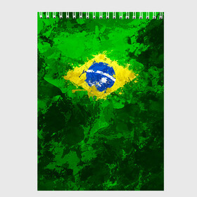 Скетчбук с принтом Бразилия в Кировске, 100% бумага
 | 48 листов, плотность листов — 100 г/м2, плотность картонной обложки — 250 г/м2. Листы скреплены сверху удобной пружинной спиралью | brazil | country | бразилия | государство | страна | флаг | флаги