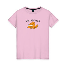 Женская футболка хлопок с принтом Спрингфилд | Springfield в Кировске, 100% хлопок | прямой крой, круглый вырез горловины, длина до линии бедер, слегка спущенное плечо | springfield | the simpsons | симпсоны | спрингфилд