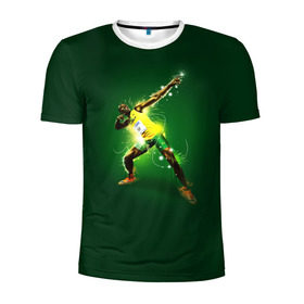 Мужская футболка 3D спортивная с принтом Usain Bolt в Кировске, 100% полиэстер с улучшенными характеристиками | приталенный силуэт, круглая горловина, широкие плечи, сужается к линии бедра | атлетика | без | болт | легкая | спорт | усейн