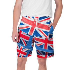 Мужские шорты 3D с принтом Британские флаги в Кировске,  полиэстер 100% | прямой крой, два кармана без застежек по бокам. Мягкая трикотажная резинка на поясе, внутри которой широкие завязки. Длина чуть выше колен | англия | британия | великобритания