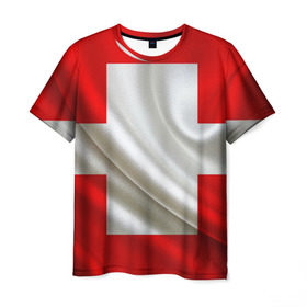 Мужская футболка 3D с принтом Швейцария в Кировске, 100% полиэфир | прямой крой, круглый вырез горловины, длина до линии бедер | Тематика изображения на принте: альпы | гордость | флаг
