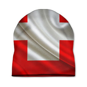 Шапка 3D с принтом Швейцария в Кировске, 100% полиэстер | универсальный размер, печать по всей поверхности изделия | Тематика изображения на принте: альпы | гордость | флаг