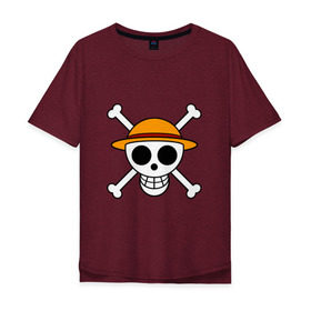 Мужская футболка хлопок Oversize с принтом Весёлый Роджер Мугивар в Кировске, 100% хлопок | свободный крой, круглый ворот, “спинка” длиннее передней части | аниме | большой куш | ван пис | кости | луффи | мугивара | пираты | соломенная | череп | шляпа