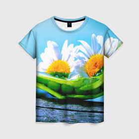 Женская футболка 3D с принтом Ромашки в Кировске, 100% полиэфир ( синтетическое хлопкоподобное полотно) | прямой крой, круглый вырез горловины, длина до линии бедер | красота | поле | природа | ромашка | цветы