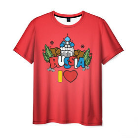 Мужская футболка 3D с принтом Я люблю Россию 2 в Кировске, 100% полиэфир | прямой крой, круглый вырез горловины, длина до линии бедер | 