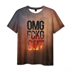Мужская футболка 3D с принтом OMG FCKG SHT в Кировске, 100% полиэфир | прямой крой, круглый вырез горловины, длина до линии бедер | fire | omg | буквы | мат | огонь