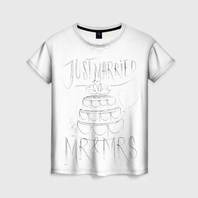 Женская футболка 3D с принтом MR&MRS в Кировске, 100% полиэфир ( синтетическое хлопкоподобное полотно) | прямой крой, круглый вырез горловины, длина до линии бедер | бабочка | жених | молодожены | невеста | свадьба | торт
