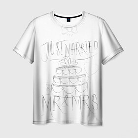 Мужская футболка 3D с принтом MR&MRS в Кировске, 100% полиэфир | прямой крой, круглый вырез горловины, длина до линии бедер | бабочка | жених | молодожены | невеста | свадьба | торт