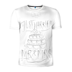 Мужская футболка 3D спортивная с принтом MR&MRS в Кировске, 100% полиэстер с улучшенными характеристиками | приталенный силуэт, круглая горловина, широкие плечи, сужается к линии бедра | бабочка | жених | молодожены | невеста | свадьба | торт
