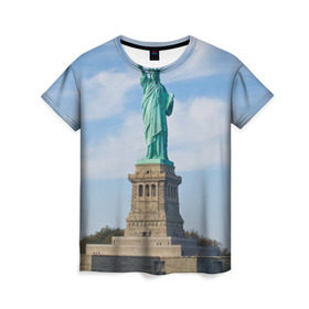 Женская футболка 3D с принтом Статуя свободы в Кировске, 100% полиэфир ( синтетическое хлопкоподобное полотно) | прямой крой, круглый вырез горловины, длина до линии бедер | америка | сша