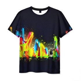 Мужская футболка 3D с принтом Взрыв красок в Кировске, 100% полиэфир | прямой крой, круглый вырез горловины, длина до линии бедер | абстракция | абстракция красок | брызги | краска | цветные