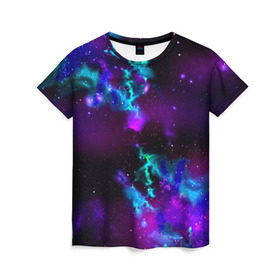 Женская футболка 3D с принтом Звездное небо в Кировске, 100% полиэфир ( синтетическое хлопкоподобное полотно) | прямой крой, круглый вырез горловины, длина до линии бедер | Тематика изображения на принте: вселенная | галактика | звезды | планеты | туманность