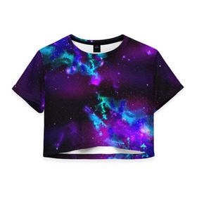 Женская футболка 3D укороченная с принтом Звездное небо в Кировске, 100% полиэстер | круглая горловина, длина футболки до линии талии, рукава с отворотами | вселенная | галактика | звезды | планеты | туманность
