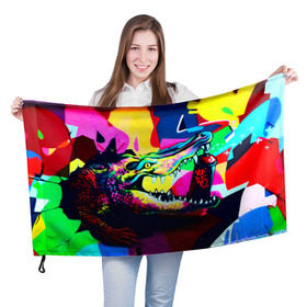 Флаг 3D с принтом Крокодил в Кировске, 100% полиэстер | плотность ткани — 95 г/м2, размер — 67 х 109 см. Принт наносится с одной стороны | цветной | яркий
