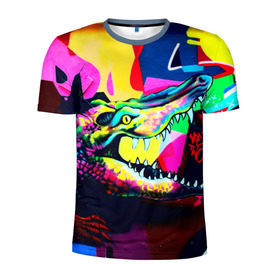 Мужская футболка 3D спортивная с принтом Крокодил в Кировске, 100% полиэстер с улучшенными характеристиками | приталенный силуэт, круглая горловина, широкие плечи, сужается к линии бедра | Тематика изображения на принте: цветной | яркий